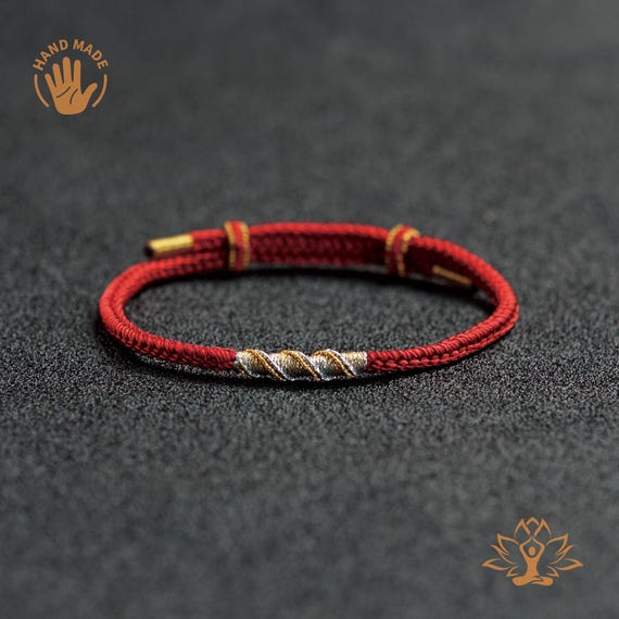 Adjustable Red String Protection Bracelet, Handbraided Tibetan Buddhist amulet, Dragon Knot design, Spiritual Gift for Family/Friend/Couple