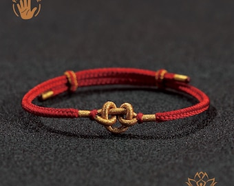 Adjustable red spiritual bracelet Tibetan Buddhist amulet, hand-knotted woven bracelet, spiritual gift, suitable for wearing during practice