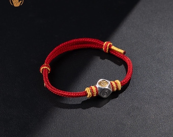 Samantabhadra Buddha Bracelet, Dragon Snake Zodiac Red String, Handmade Buddhist Protection Talisman