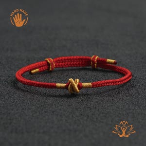 Protection Red String Bracelet, Adjustable Handbraided Tibetan Rope Amulet with Buddhist Mahayana Vajra Knot, Spiritual Gift for Men & Women