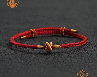 Protection Red String Bracelet, Adjustable Handbraided Tibetan Rope Amulet with Buddhist Mahayana Vajra Knot, Spiritual Gift for Men & Women