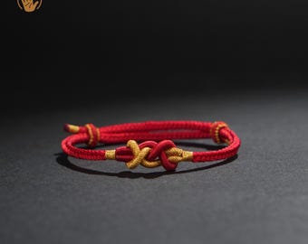 Handwoven Red Cord Wealth Knot Bracelet, Lucky Talisman & Spiritual Gift for Family