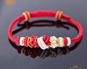 Hand-woven Adjustable Peach-Blossom Whirl Knot Red String Bracelet, Couple's Bracelet