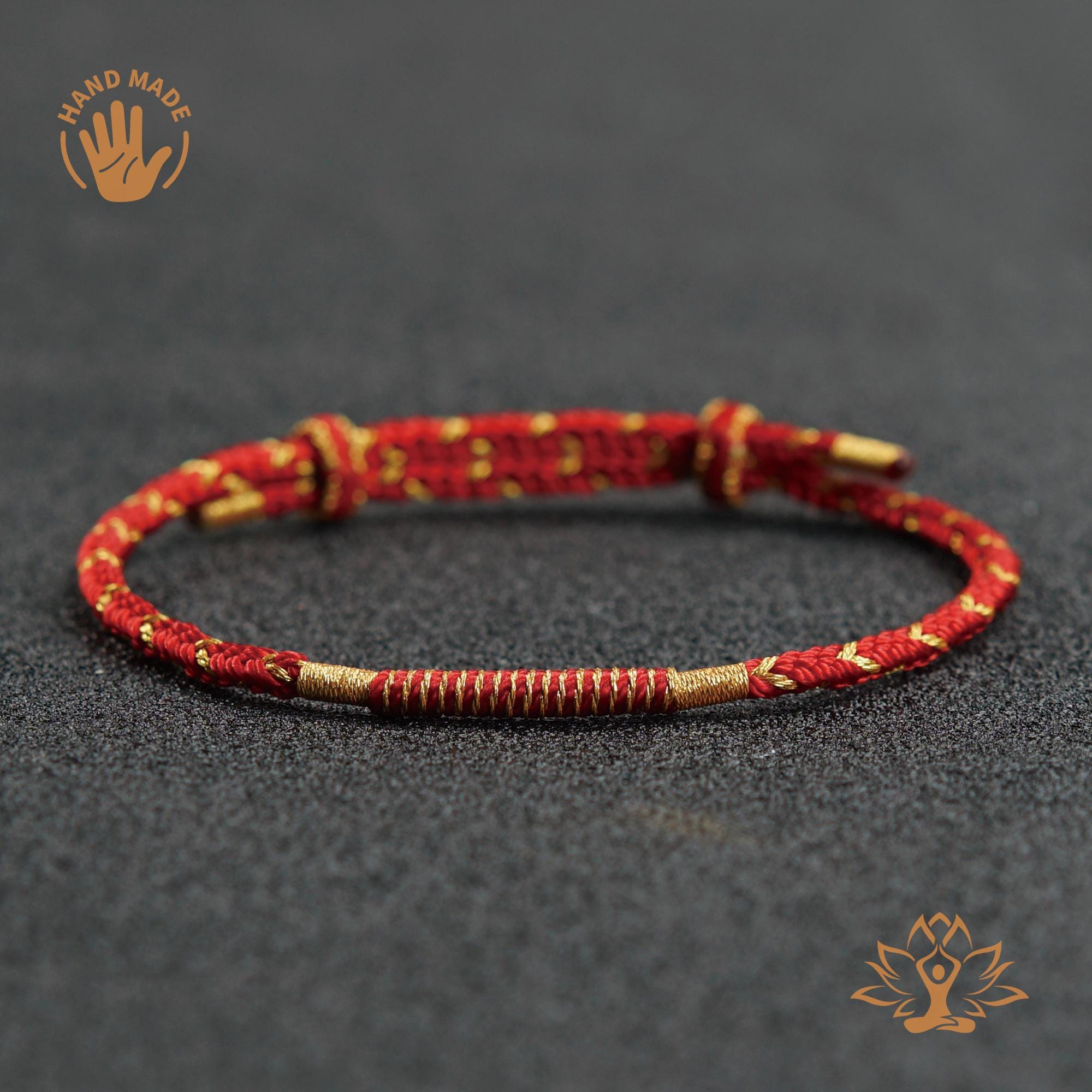Adjustable Red String Protection Bracelet, Handbraided Tibetan Buddhist ...