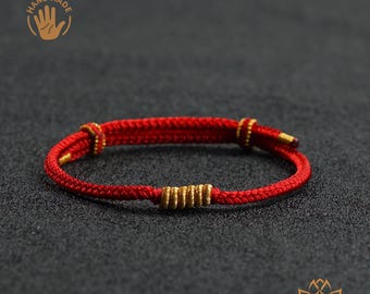 Adjustable Red String Protection Bracelet, Handmade Braided Tibetan Rope Amulet, Buddhist Lucky Knot Bracelet, Unisex spiritual jewelry Gift