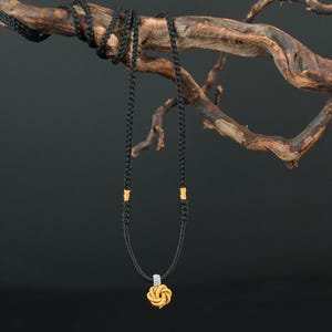Adjustable Academic Success Charm Necklace, Handwoven Mini Vajra & Mandala Knots, Black Energy Jewelry