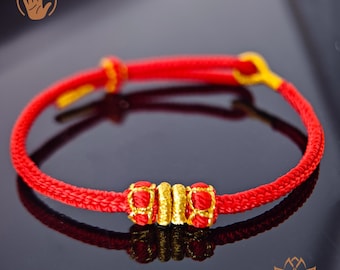 Rött snörearmband handvävt justerbart - 3 mm lyckobringande knut, present till män och kvinnor