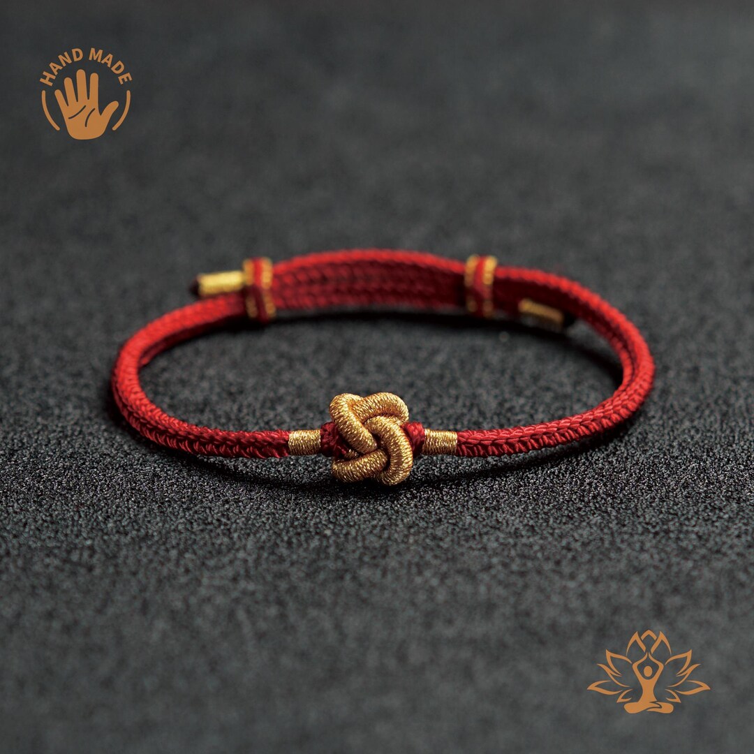 Adjustable Red String Protection Bracelet, Handbraided Tibetan Buddhist ...