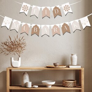 Bannière Eid Mubarak imprimable – Déco de fête moderne de l&#39;Aïd | Guirlande islamique neutre | Décoration de l&#39;Aïd musulman | Téléchargement numérique du Ramadan Eid