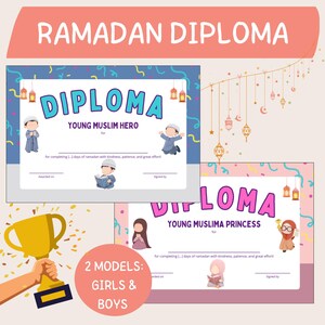 Ramadan Fasten Diplom – Islamisches Kinder Belohnung Zertifikat | Printable Ramadan Achievement Zertifikat | Eid Geschenk für Muslimische Kinder