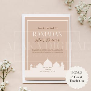 élégantes cartes d'invitation et de remerciement pour le Ramadan - Modèle imprimable | Invitation modifiable de l'Iftar Eid du Ramadan | Invitation à un rassemblement musulman