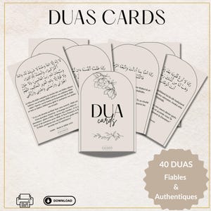 Cartes digitales Hajj et Omra avec 40 invocations en arabe phonétique et français à imprimer ou utiliser sur téléphone, design minimalista