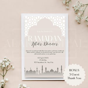 élégantes cartes d'invitation et de remerciement pour le Ramadan - Modèle imprimable | Invitation modifiable de l'Iftar Eid du Ramadan | Invitation à un rassemblement musulman