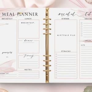Planificador de comidas saludables con plantilla imprimible de lista de compras, plan de menú de 7 días, diario de alimentos, rastreador de nutrición,