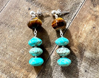 Tiger’s Eye and Turquoise Dangle Earrings