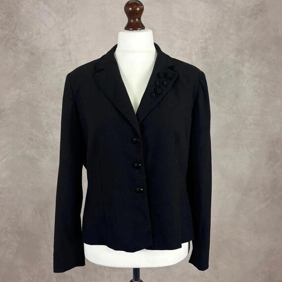 Vintage Y2K Viyella Black Wool Blazer Size 16 Smart Formal Dark Academia Gothic