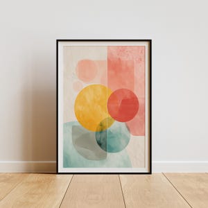 Minimalist Abstract Geometric Wall Art, Soft Pastel Tones Digital Download, Modern Calm Scandinavian Home Decor, Circle & Shapes Print