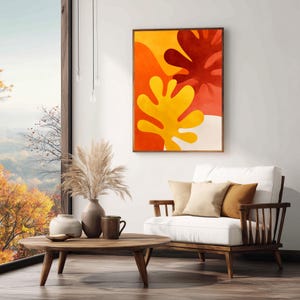 Matisse Inspired Abstract Wall Art, Warm Minimalist Digital Download, Modern Boho Home Decor, Orange & Terracotta Soft Organic Shapes Print