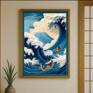 The Great Wave Japanese Wall Art, Asian Traditional Print, Abstract Calming and Relaxing Ocean Seascape Artwork, Japandi Digital Download