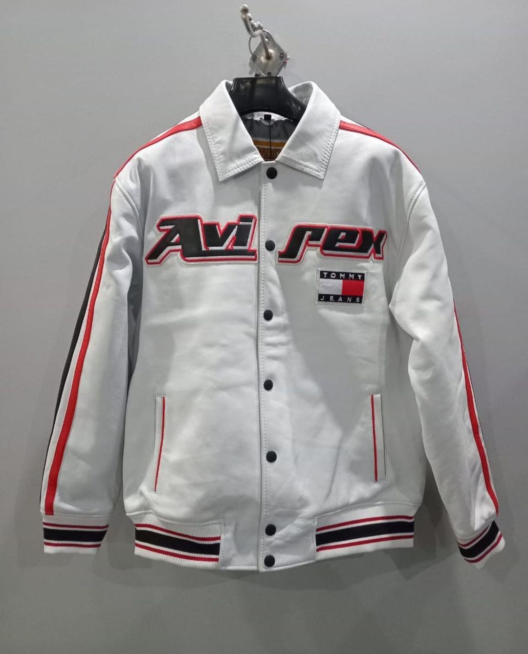Handmade Avirex Tommy Jeans Varsity Jacket, White & Black