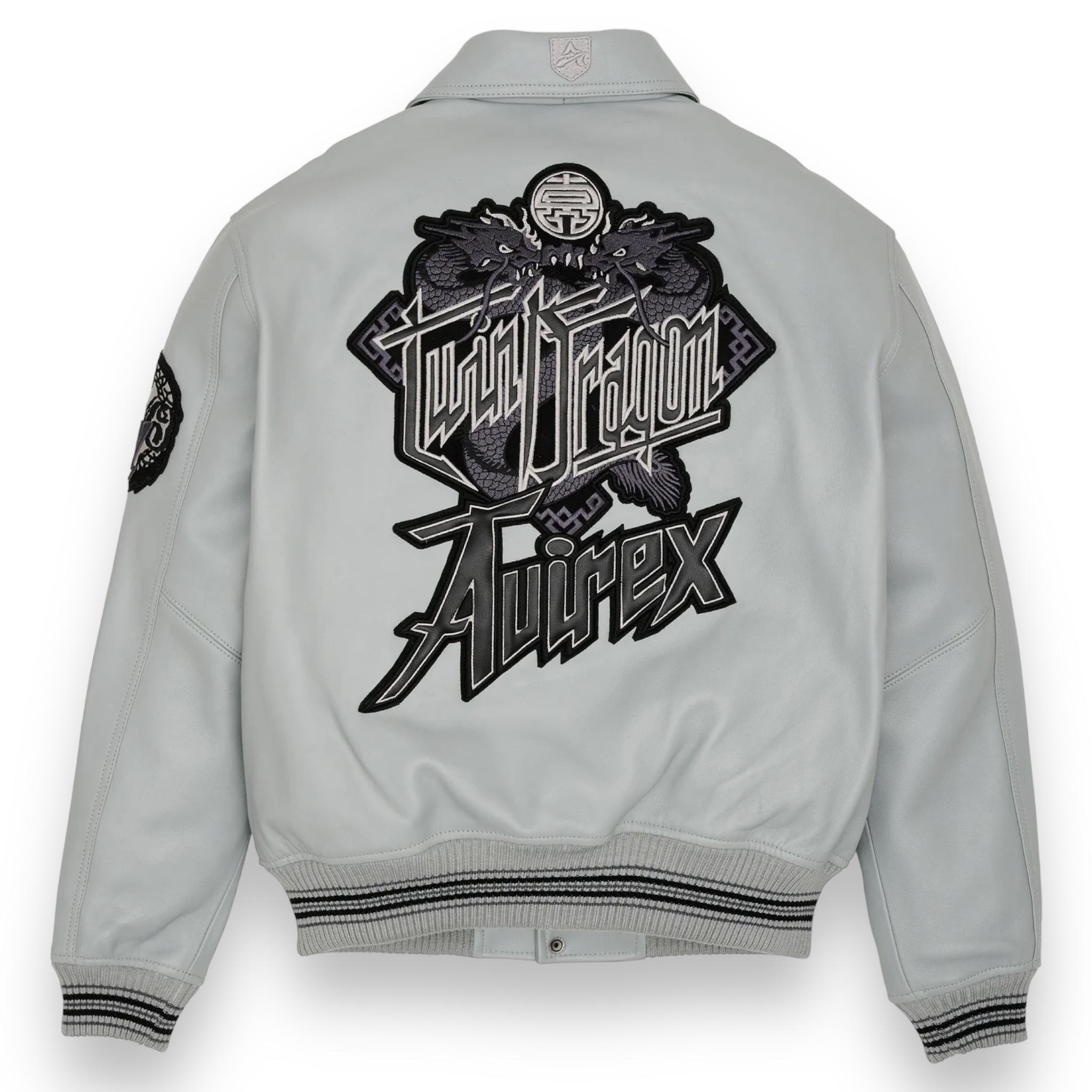 Handmade Avirex Twin Dragon Leather Varsity Jacket