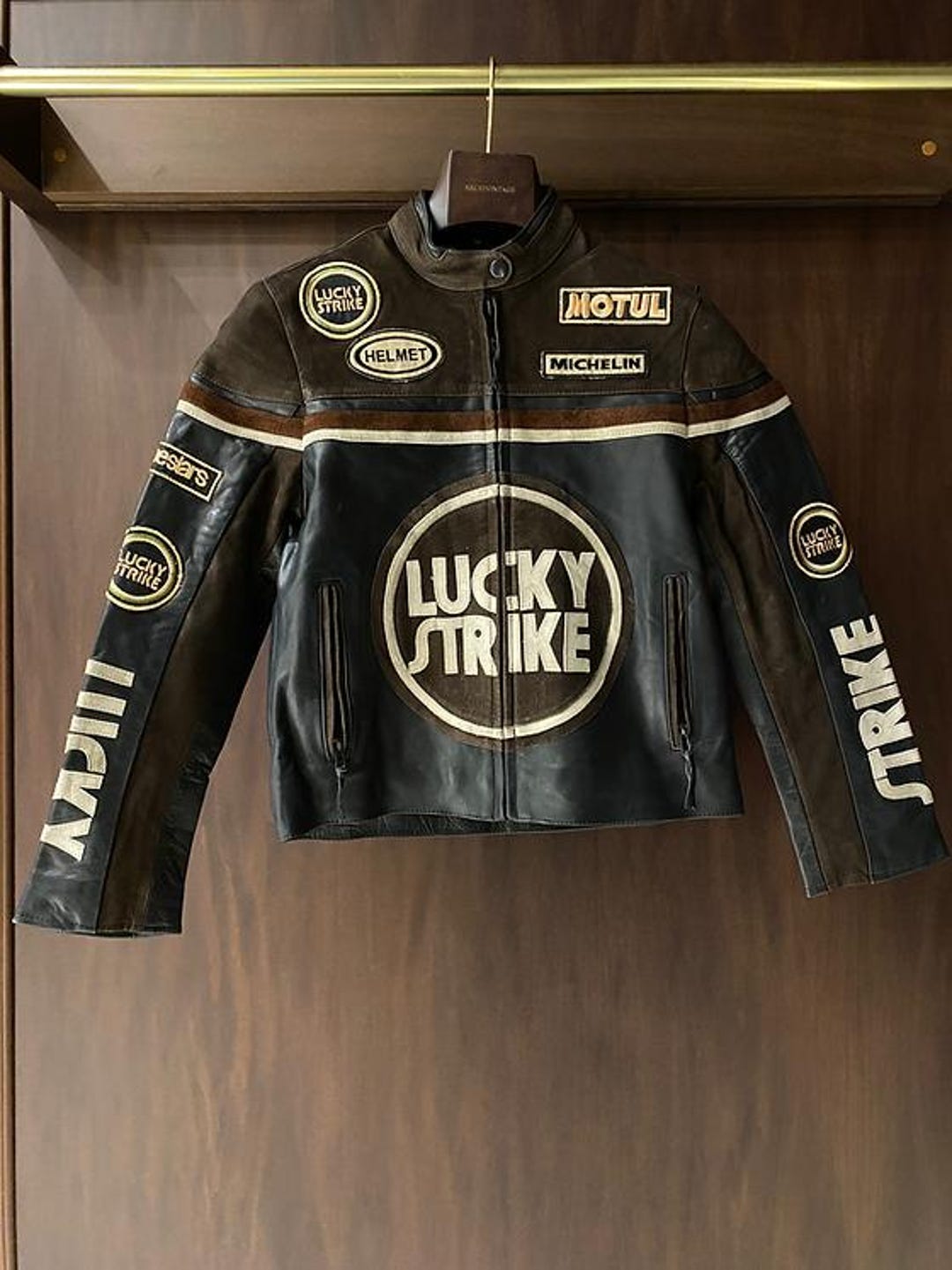 Handmade Lucky Strike Racing Leather Jacket, Retro Moto Jacket