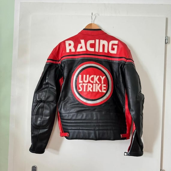 Handmade Lucky Strike Racing Leather Jacket, Moto Biker Jacket