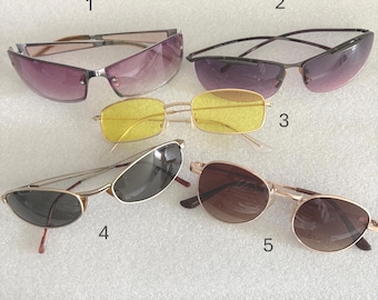 Vintage 90s Y2K Sunglasses Lot: Rimless Gradient, Yellow Lens, Gold Frame Retro Shades