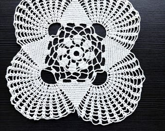 Vintage 1970s Hand-Crocheted Doily, Fine Cotton Lace Table Mat, White Heirloom Coaster