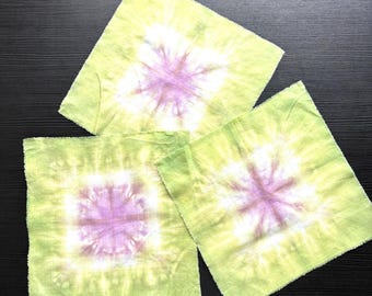 Vintage Tie Dye Cotton Napkins (Set of 3), 80s/90s Retro Starburst Fabric Coasters