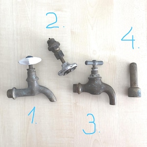 Authentic Vintage Brass Faucets & Hardware, Steampunk Lamp Parts, Ceramic Knob Spigot (5-Piece Lot)