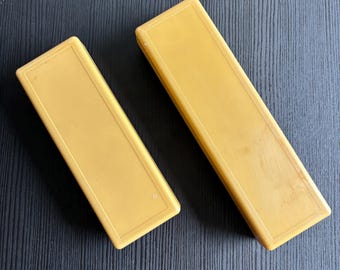7" & 5.5" Vintage Soviet Toothbrush Case Set of 2 USSR Plastic Storage Boxes Retro Yellow Travel Vanity Minimalist Case School Supply Box