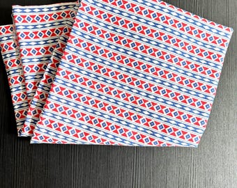 Vintage Soviet Cotton Fabric Geometric Pattern, Red White Blue USSR Textile, 1970s 1980s Retro Seamstress Deadstock, 97x193 cm, Unused
