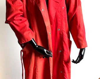 Vintage 1980sWomens Clothing Red Cotton Trench Coat OR Paisley Pleated Midi Dress Soviet Era Eastern European Retro Fashion Halloween outfit