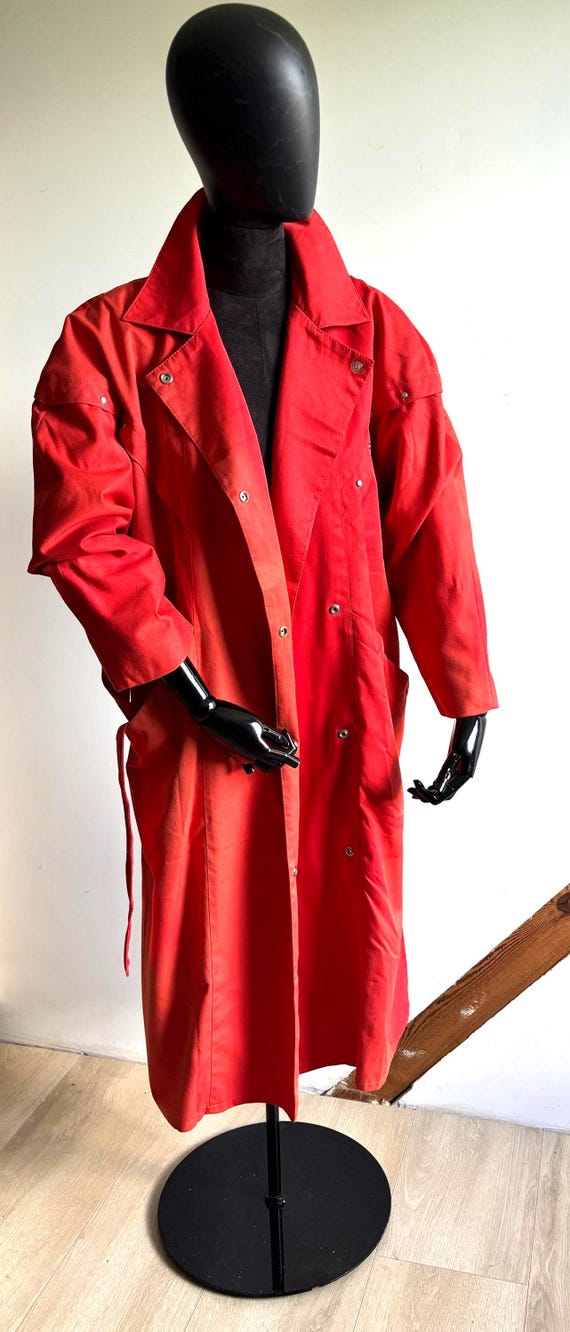 Vintage 1980sWomens Clothing Red Cotton Trench Coat OR Paisley Pleated Midi Dress Soviet Era Eastern European Retro Fashion Halloween outfit