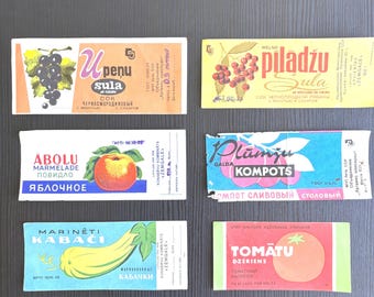 6 Vintage Latvian Soviet Food Labels USSR Ephemera Junk Journal Scrapbooking Collectibles