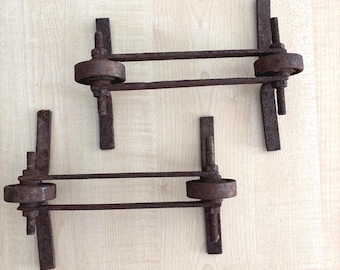 Antique Barn Door Rollers, Rustic Iron Track Wheels, Steampunk Salvage Hardware (Set of 2)
