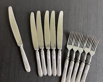 VintageSoviet Flatware Lot,Mismatched USSR Stainless Steel Cutlery,Pavlovo/Zieher German Replacement Knives Forks,Large 28/29cm ServingForks