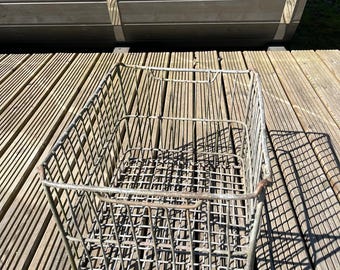 Vintage Industrial Metal Wire Crate, Rustic Farmhouse Storage Basket, Log Holder