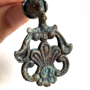 Antique Brass Ornate Drop Pull Handle, Verdigris Patina, 4x5cm Cabinet Hardware