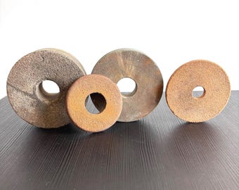 Antique Carpenter Grinding Wheels Set, Rustic Industrial Loft Decor Bookends