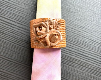 Set of 6 Vintage Terracotta Rose Napkin Rings, Rustic Floral Basketweave Holders
