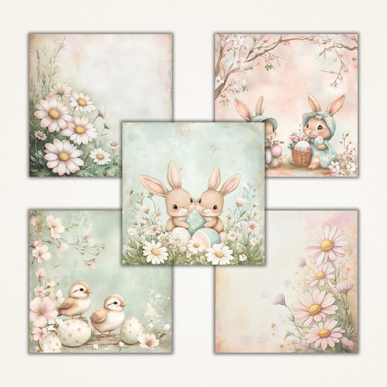 Pastel Easter Digital Paper Pack: Watercolor Bunny & Chick Patterns ...