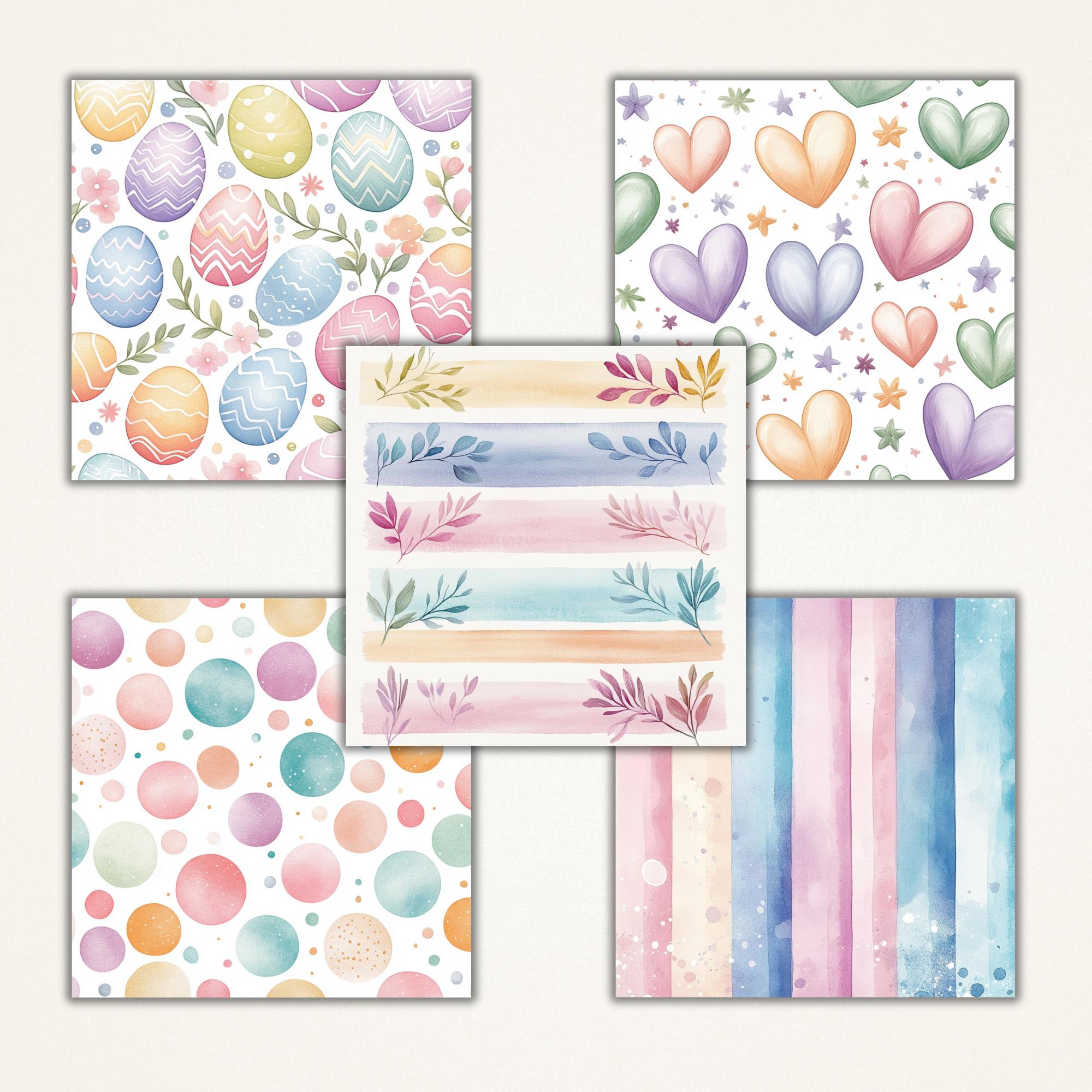 Pastel Easter Digital Paper Pack: Watercolor Bunny & Chick Patterns ...