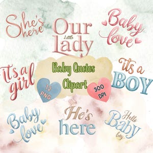 Citas de bebé en tonos pastel, clipart de acuarela para bebés, decoración para recién nacidos, frases tiernas para bebés, ideas para regalos de baby shower.