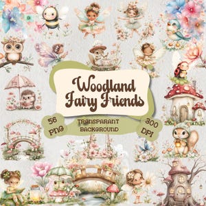 Whimsical Fairy Clipart Set: Pastel Forest Animals & Magical Homes (PNG Files)