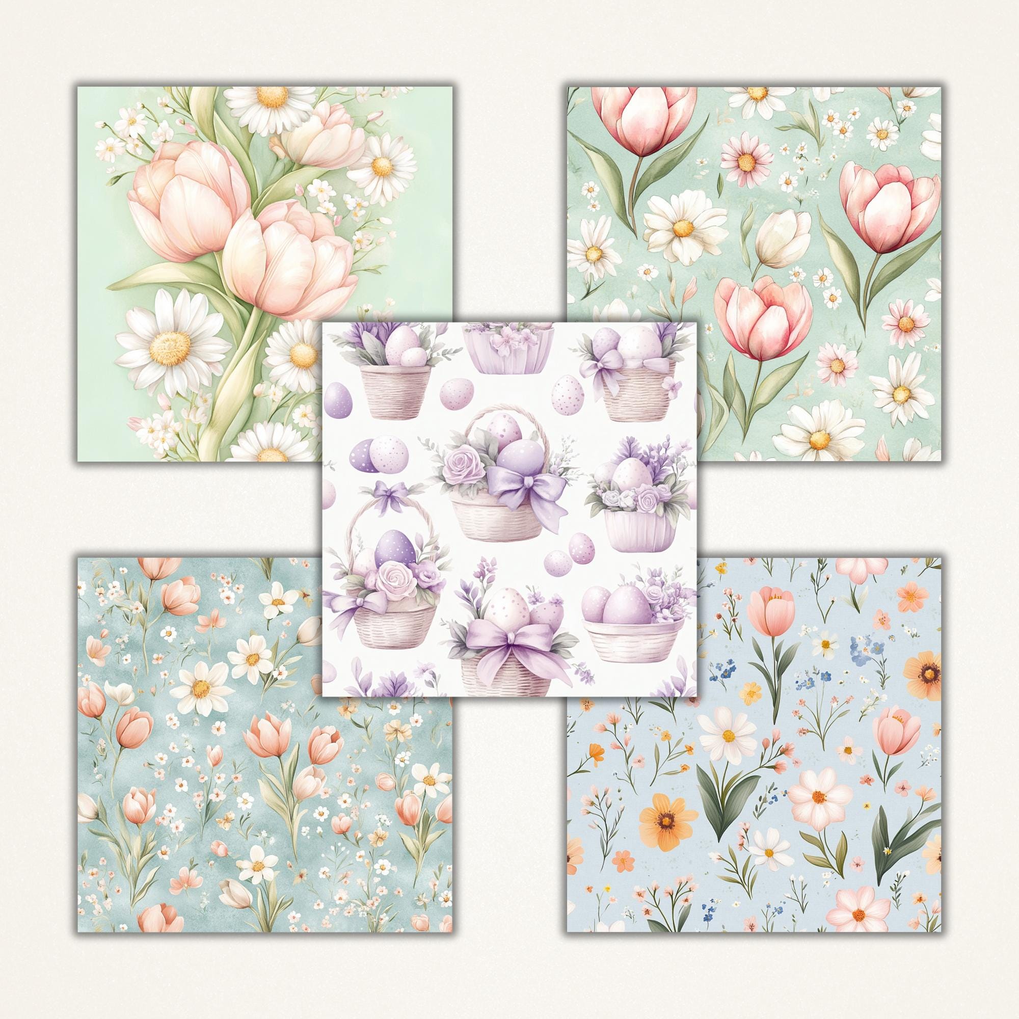 Pastel Easter Digital Paper Pack: Watercolor Bunny & Chick Patterns ...