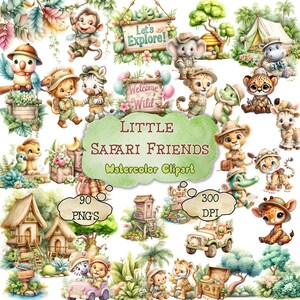 Safari Animals Clipart Watercolor, Wild One First Birthday PNG, Jungle Baby Shower, Safari Nursery Wall Art Set