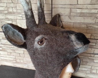 Felt deer hat felted from natural wool, Good mood hat, Hat for fun leisure time, Hat for sauna, Festival, Cosplay