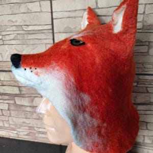 Felt fox hat felted from natural wool, Good mood hat, Hat for fun leisure time, Hat for sauna, Festival, Cosplay